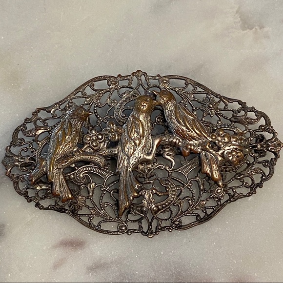 vintage Filigree Three Bird Brooch sterling silver antique - Picture 3 of 4